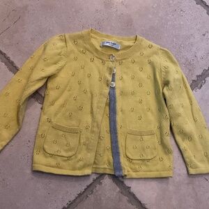 BABY BODEN‎ Yellow Knit  Cardigan Sweater 12-18m Pointelle cashmere blend